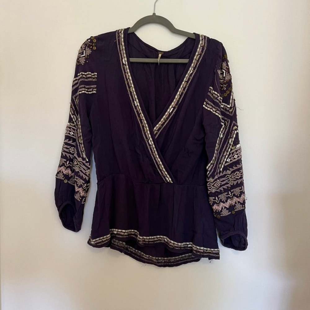 Free People Purple Stitch Up Your Heart Blouse Medium